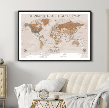 43101120-MGC-FP-36x24_Black-World Travel Map with Pins – Push Pin Maps of Where I've Been, Framed Wall Map for Travel Memories, Old Style Decorative World Map - H10