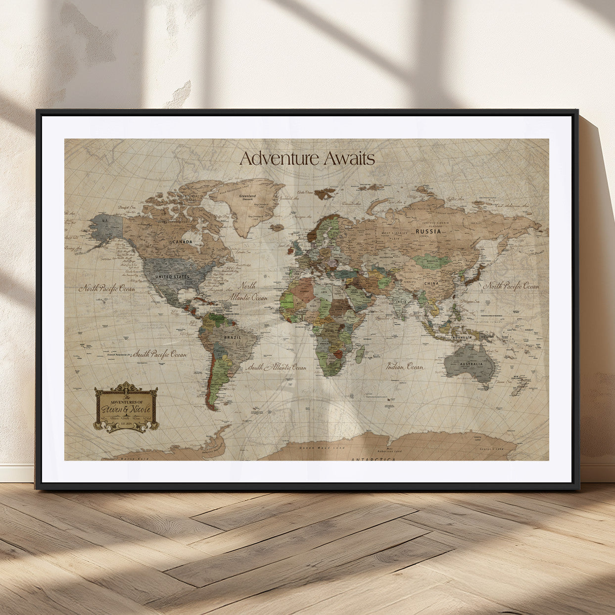 Custom Push Pin World Map Wall Canvas Print – Personalized Travel Tracker with Pins – Framed Custom Quotie Canvas for Home Office Decor