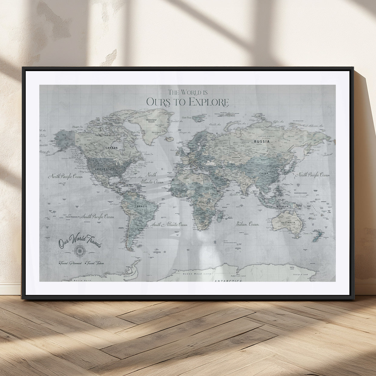 Custom Push Pin World Map Wall Canvas Print – Personalized Travel Tracker with Pins – Framed Custom Quotie Canvas for Home Office Decor