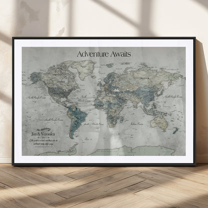 Customize Push Pin World Map Wall Canvas Print – Personalized Travel Tracker with Pins – Framed Custom Quotie Canvas for Home Office Decor