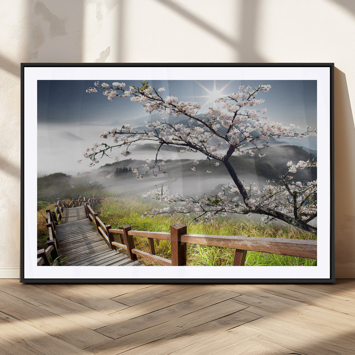 Sakura Cherry Blossom Pathway Canvas Wall Art – Tranquil Walk Through Blossoming Nature – Ready to Hang
