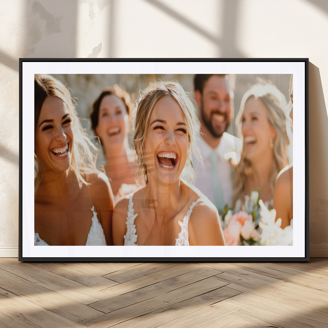 MGC-FP-36x24 - Joyful Wedding Wall Art – Laughing Bride and Bridesmaids Canvas Print, Romantic Celebration Photography Decor for Bedroom, Living Room, or Wedding Gift