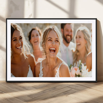 MGC-FP-36x24 - Joyful Wedding Wall Art – Laughing Bride and Bridesmaids Canvas Print, Romantic Celebration Photography Decor for Bedroom, Living Room, or Wedding Gift