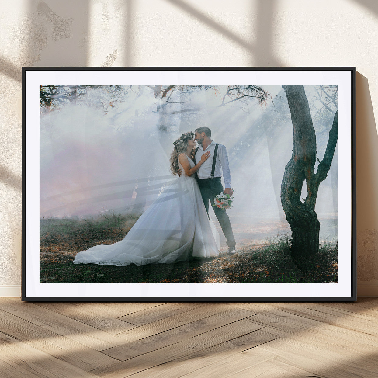 MGC-FP-36x24 - Forest Wedding Wall Art – Romantic Bride and Groom Canvas Print, Enchanted Woodland Photography Decor for Bedroom, Living Room, or Wedding Gift