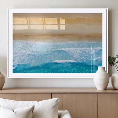 -Aerial Beach Wall Art – Serene Ocean Waves & Sandy Shore Canvas Print, Coastal Home Decor for Living Room, Bedroom or Office