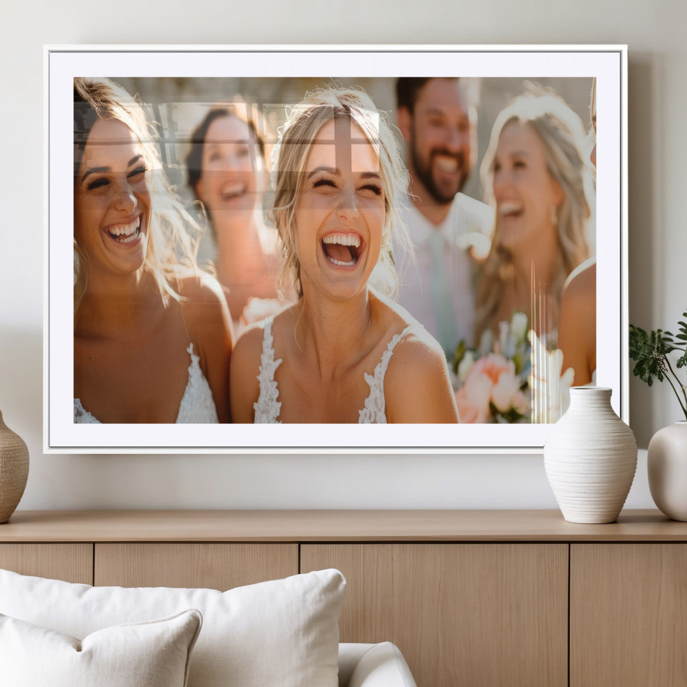 MGC-FP-36x24 - Joyful Wedding Wall Art – Laughing Bride and Bridesmaids Canvas Print, Romantic Celebration Photography Decor for Bedroom, Living Room, or Wedding Gift