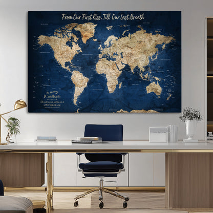 56122A-MGV-CV-36X24-Push Pin World Map Canvas Print – Framed Wall Art for Couples to Track Their Travels – Anniversary Gift or Home Adventure Decor - H2-Orj