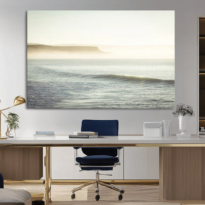 Canvas of a misty ocean scene with coastal cliffs and soft neutral tones, ideal for Scandinavian coastal or minimalist nature-inspired home decor.