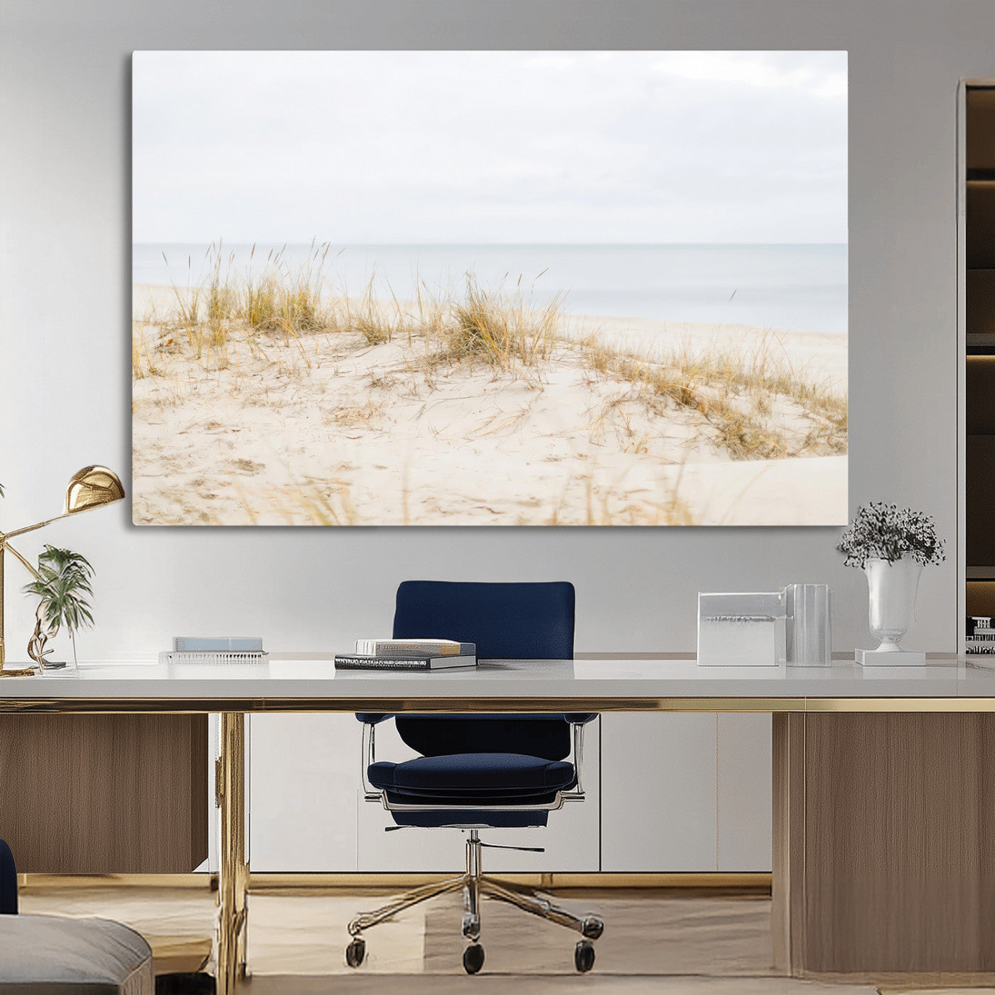 Canvas of soft beach dunes and coastal grasses in neutral tones, perfect for Scandinavian coastal or minimalist nature-inspired home decor.   2/2