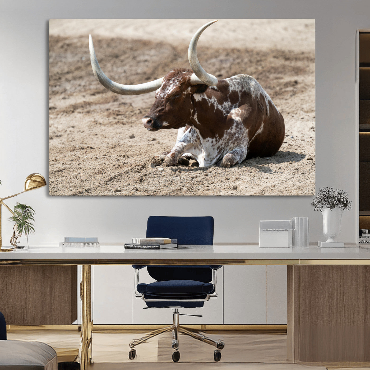 Texas Longhorn Wall Art Canvas Print, Framed Country Living Art Picture Print, Farmhouse Aesthetic Perfect Western Rustic Decor Artwork