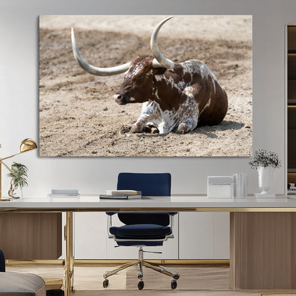 Texas Longhorn Wall Art Canvas Print, Framed Country Living Art Picture Print, Farmhouse Aesthetic Perfect Western Rustic Decor Artwork