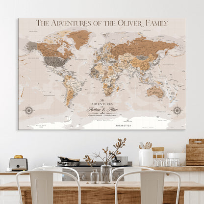 43101120-MGV-CV-36X24-World Travel Map with Pins – Push Pin Maps of Where I've Been, Framed Wall Map for Travel Memories, Old Style Decorative World Map - H10