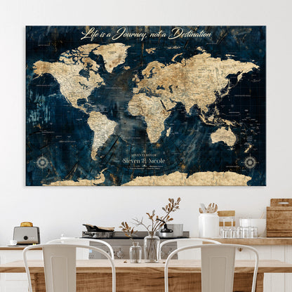 23551206-MGV-CV-36X24-Custom Push Pin World Map Wall Canvas Print – Personalized Travel Tracker with Pins – Framed Large Multi-Size Canvas for Home Office Decor