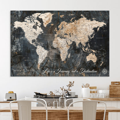 13001721-MGV-CV-36X24-Custom Push Pin World Map Wall Canvas Print – Personalized Travel Tracker with Pins – Framed Large Multi-Size Canvas for Home Office Decor