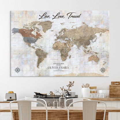 76256172-MGV-CV-36X24-Custom Push Pin World Map Wall Canvas Print – Personalized Travel Tracker with Pins – Framed Large Multi-Size Canvas for Home Office Decor