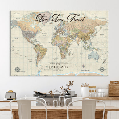 49563244-MGV-CV-36X24-Custom Push Pin World Map Wall Canvas Print – Personalized Travel Tracker with Pins – Framed Large Multi-Size Canvas for Home Office Decor