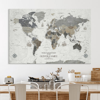 24596128-MGV-CV-36X24-Custom Push Pin World Map Wall Canvas Print – Personalized Travel Tracker with Pins – Framed Large Multi-Size Canvas for Home Office Decor
