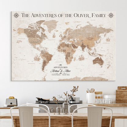 58395047-MGV-CV-36X24-Custom Push Pin World Map Wall Canvas Print – Personalized Travel Tracker with Pins – Framed Large Multi-Size Canvas for Home Office Decor