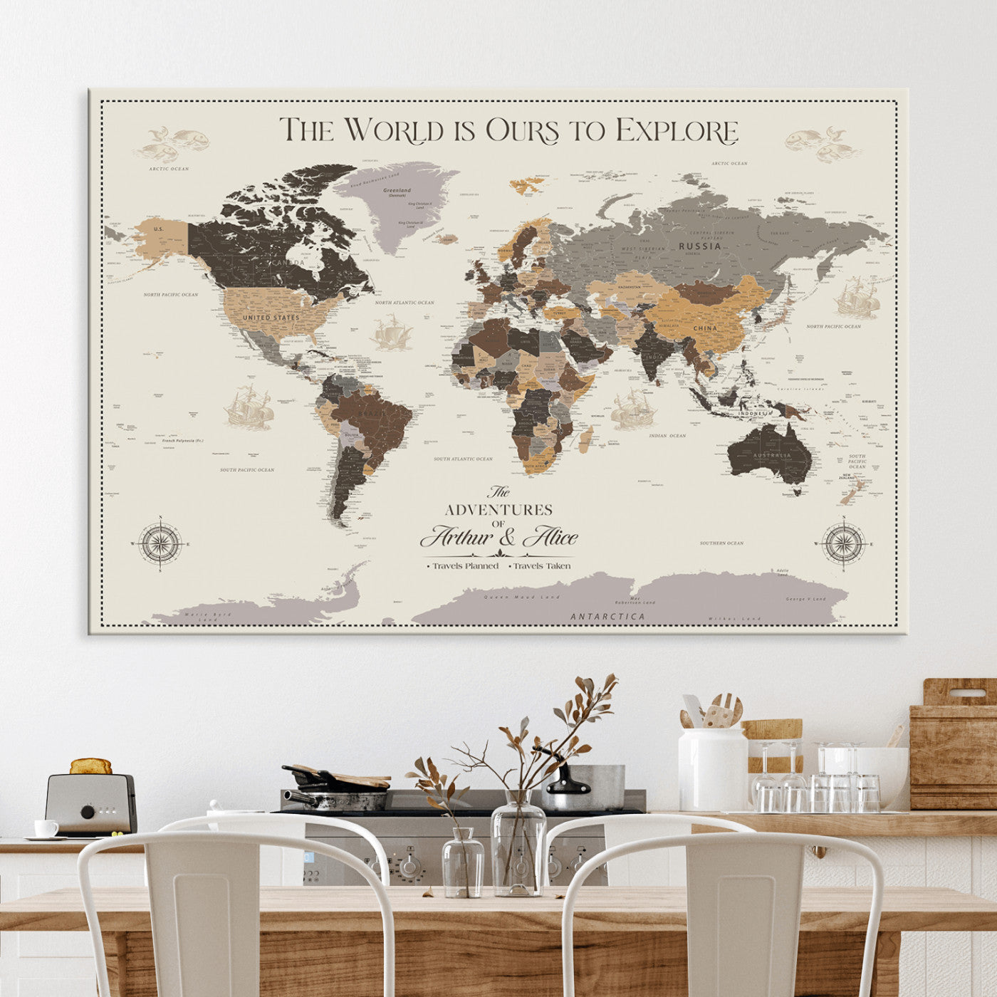 80998319-MGV-CV-36X24-Personalize World Map Push Pin Wall Canvas Print – Personalized Travel Tracker with Pins – Framed Large Multi-Size Canvas for Home Office Decor
