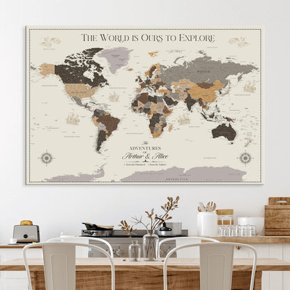 80998319-MGV-CV-36X24-Personalize World Map Push Pin Wall Canvas Print – Personalized Travel Tracker with Pins – Framed Large Multi-Size Canvas for Home Office Decor