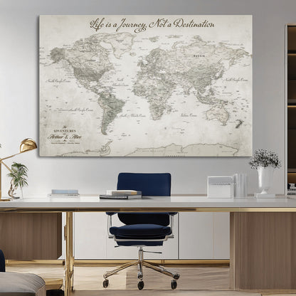 11398637-MGV-CV-36X24-Framed World Map Canvas – Custom Push Pin Travel Tracker – Personalized Wall Art for Adventurers, Home Office or Study Room Decor