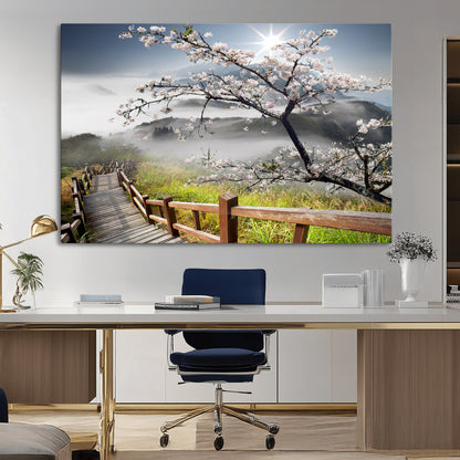 Sakura Cherry Blossom Pathway Canvas Wall Art – Tranquil Walk Through Blossoming Nature – Ready to Hang