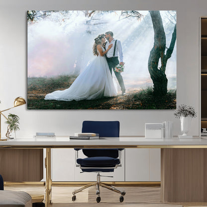 MGV-CV-36X24 - Forest Wedding Wall Art – Romantic Bride and Groom Canvas Print, Enchanted Woodland Photography Decor for Bedroom, Living Room, or Wedding Gift