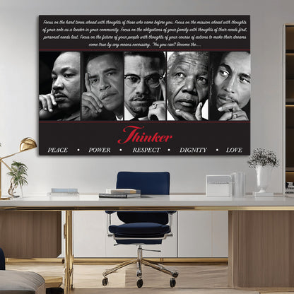 Monochrome canvas of iconic Black leaders with a powerful quote, perfect for modern spaces with a cultural or motivational theme.