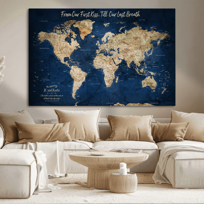 56122A-MGV-CV-36X24-Push Pin World Map Canvas Print – Framed Wall Art for Couples to Track Their Travels – Anniversary Gift or Home Adventure Decor - H2-Orj