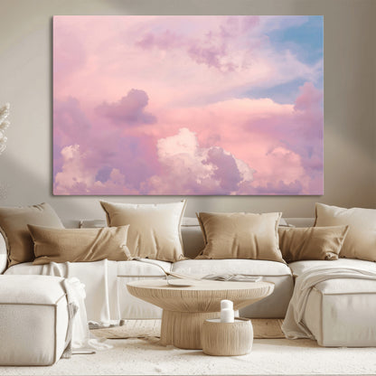 Soft pastel-colored clouds in shades of pink, purple, and blue, creating a dreamy and serene sky perfect for a calming decor touch.
