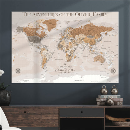 43101120-MGV-CV-36X24-World Travel Map with Pins – Push Pin Maps of Where I've Been, Framed Wall Map for Travel Memories, Old Style Decorative World Map - H10