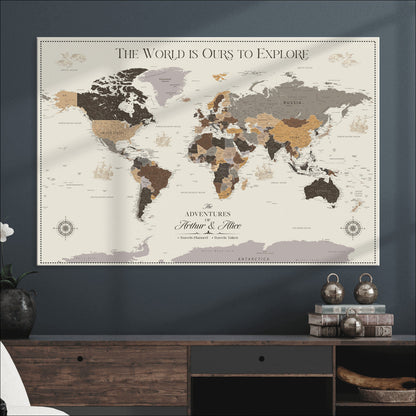 80998319-MGV-CV-36X24-Personalize World Map Push Pin Wall Canvas Print – Personalized Travel Tracker with Pins – Framed Large Multi-Size Canvas for Home Office Decor