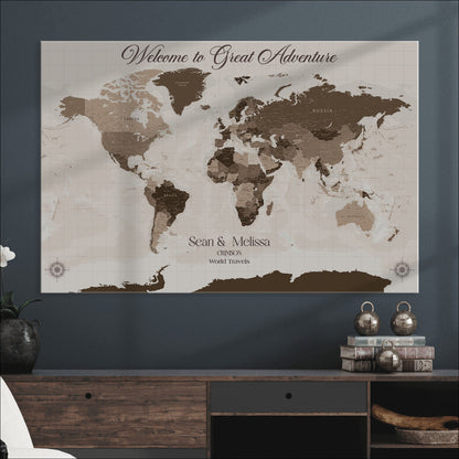 49871705-MGV-CV-36X24-Push Pin Customize World Map Wall Canvas Print – Personalized Travel Tracker with Pins – Custom Wall Art Canvas for Home Office Decor