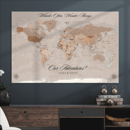 95243244-MGV-CV-36X24-Custom Push Pin World Map Wall Canvas Print – Personalized Map for Travel Lovers - Large Personalized Gift for Home Office Decor