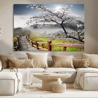 Sakura Cherry Blossom Pathway Canvas Wall Art – Tranquil Walk Through Blossoming Nature – Ready to Hang