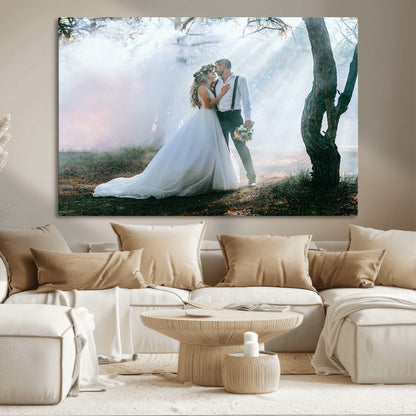 MGV-CV-36X24 - Forest Wedding Wall Art – Romantic Bride and Groom Canvas Print, Enchanted Woodland Photography Decor for Bedroom, Living Room, or Wedding Gift