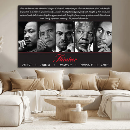 Monochrome canvas of iconic Black leaders with a powerful quote, perfect for modern spaces with a cultural or motivational theme.