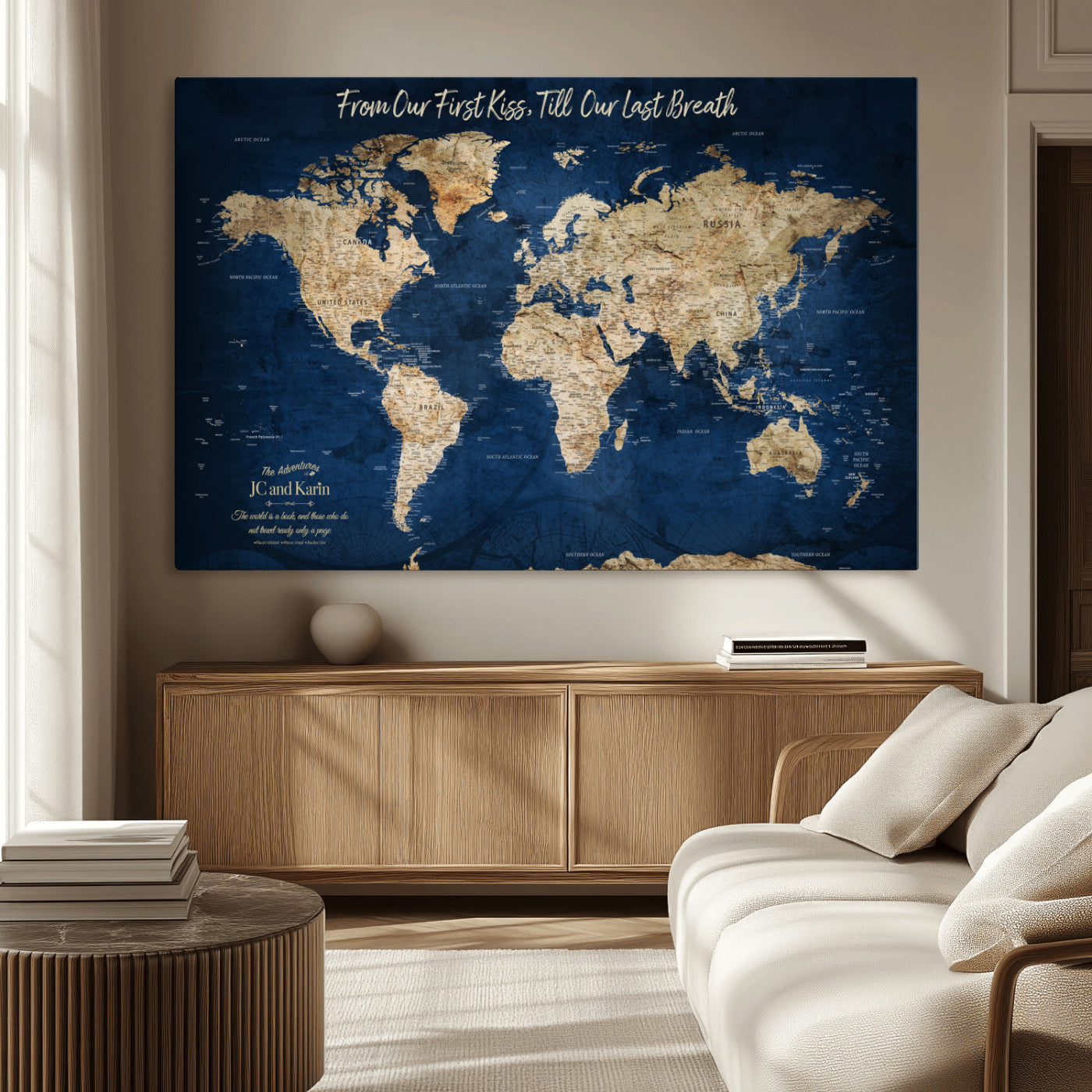 56122A-MGV-CV-36X24-Push Pin World Map Canvas Print – Framed Wall Art for Couples to Track Their Travels – Anniversary Gift or Home Adventure Decor - H2-Orj