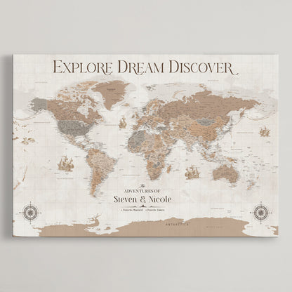 95738134-MGV-CV-36X24-Custom Push Pin World Map Wall Canvas Print – Personalized Travel Tracker with Pins – Framed Large Multi-Size Canvas for Home Office Decor