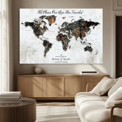 89231588-MGV-CV-36X24-World Travel Map with Pins – Framed Canvas Print to Track Adventures and Create a Visual Travel Journal, Ideal Wall Art for Home - H17