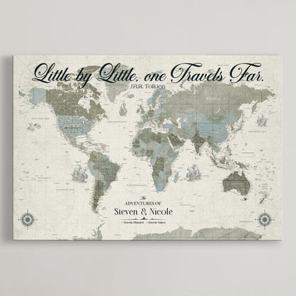 72081300-MGV-CV-36X24-Custom Push Pin World Map Wall Canvas Print – Personalized Travel Tracker with Pins – Framed Large Multi-Size Canvas for Home Office Decor