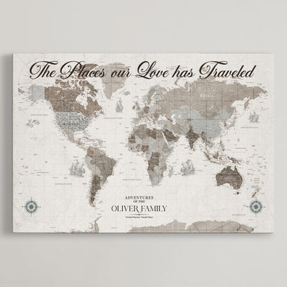 88245481-MGV-CV-36X24-Custom Push Pin World Map Wall Canvas Print – Personalized Travel Tracker with Pins – Framed Large Multi-Size Canvas for Home Office Decor