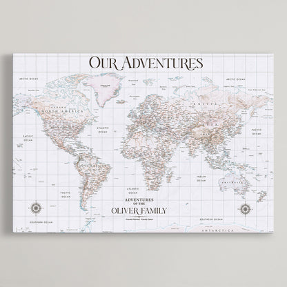 40041157-MGV-CV-36X24-Custom Push Pin World Map Wall Canvas Print – Personalized Travel Tracker with Pins – Framed Large Multi-Size Canvas for Home Office Decor