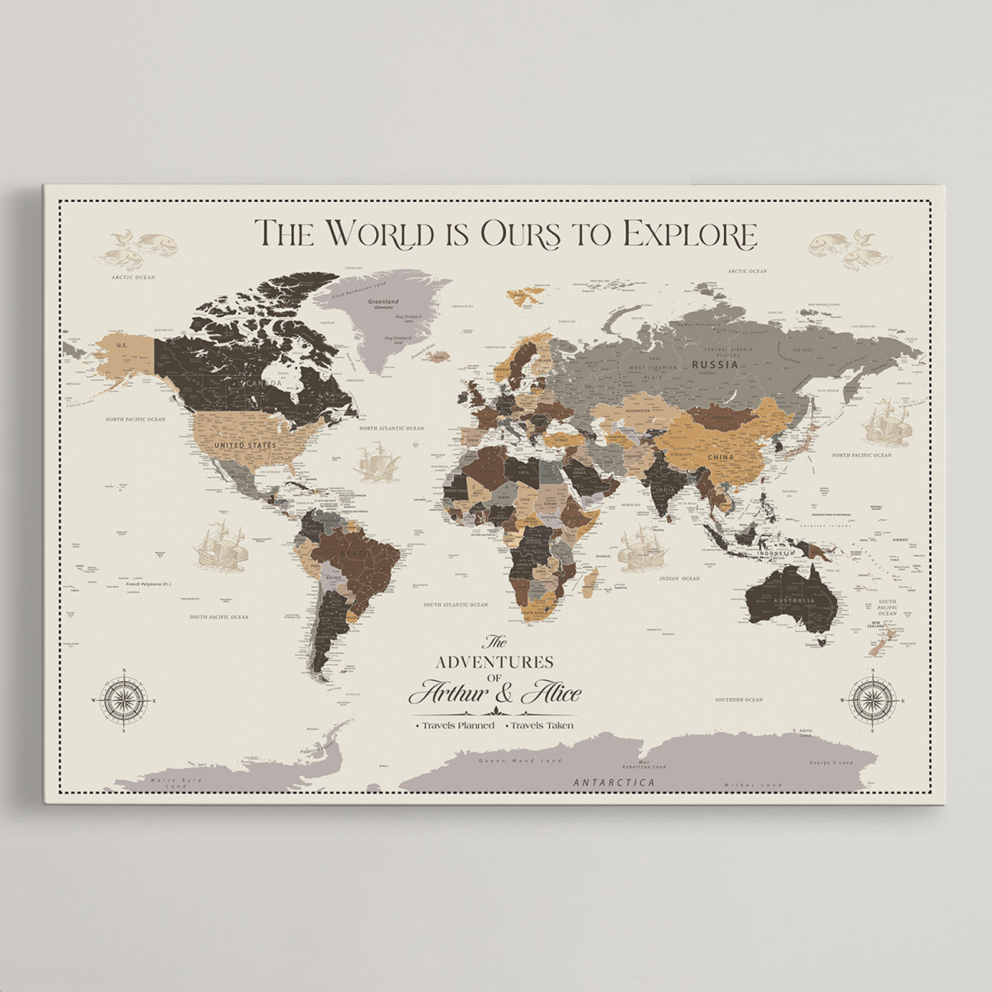 80998319-MGV-CV-36X24-Personalize World Map Push Pin Wall Canvas Print – Personalized Travel Tracker with Pins – Framed Large Multi-Size Canvas for Home Office Decor