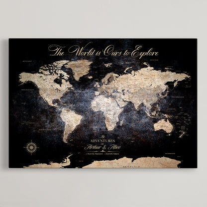 '-Customize Push Pin World Map Wall Canvas Print, Personalized Travel Tracker with Pins, Framed Large Canvas for Home Office Decor - H37