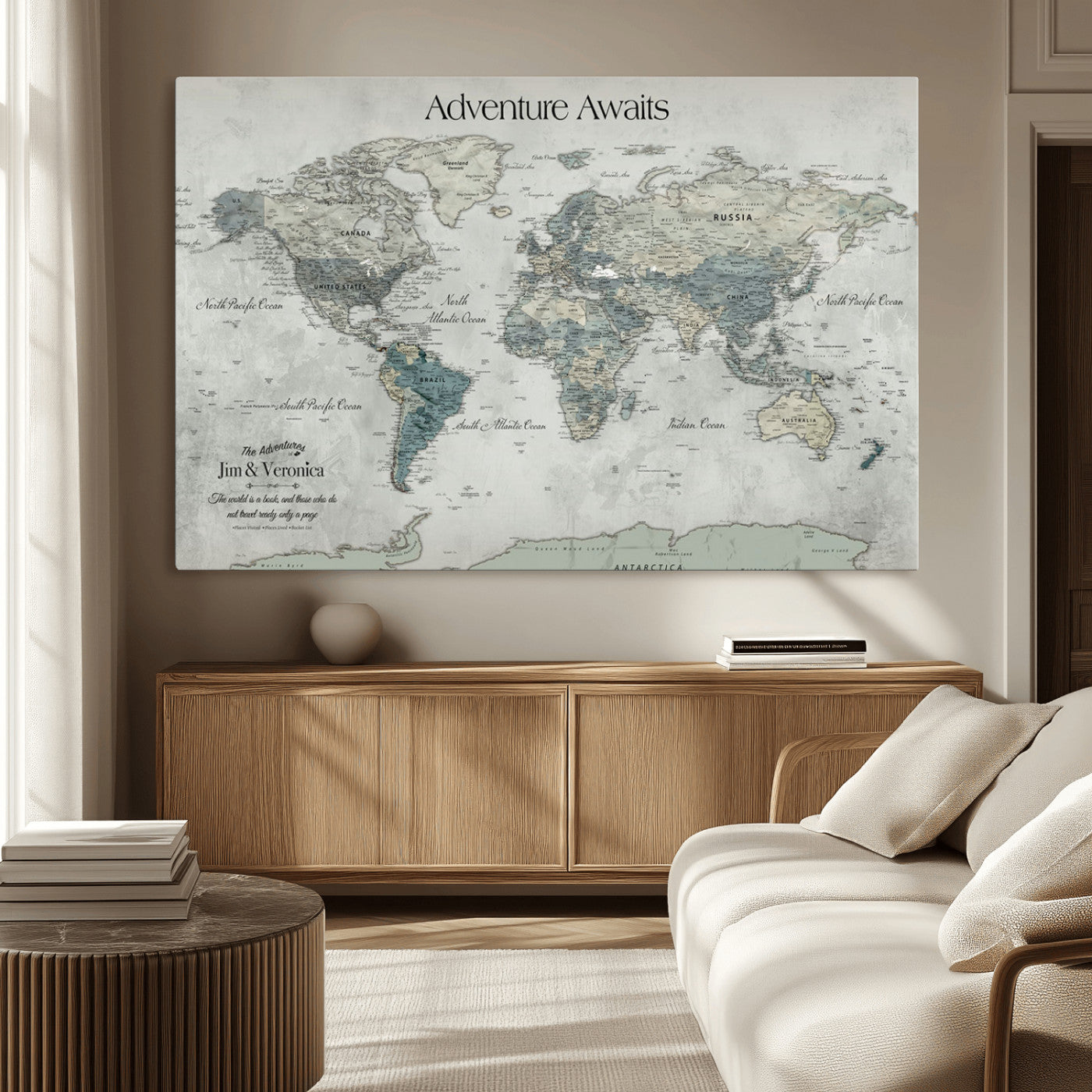 Customize Push Pin World Map Wall Canvas Print – Personalized Travel Tracker with Pins – Framed Custom Quotie Canvas for Home Office Decor