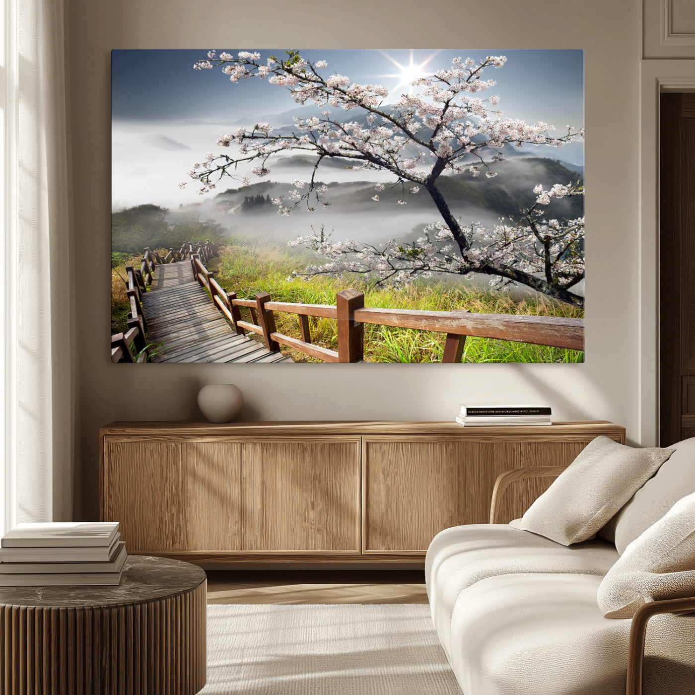 Sakura Cherry Blossom Pathway Canvas Wall Art – Tranquil Walk Through Blossoming Nature – Ready to Hang