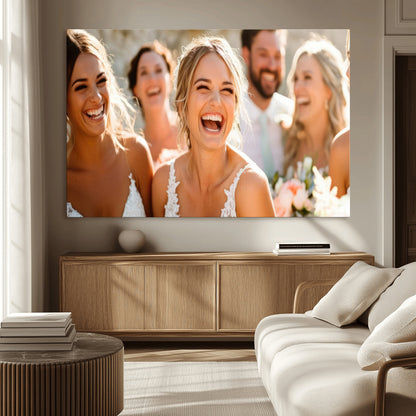MGV-CV-36X24 - Joyful Wedding Wall Art – Laughing Bride and Bridesmaids Canvas Print, Romantic Celebration Photography Decor for Bedroom, Living Room, or Wedding Gift