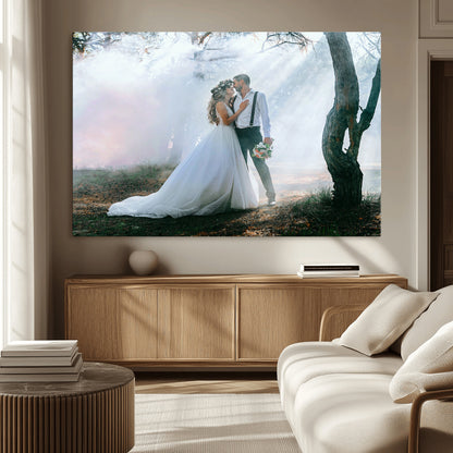 MGV-CV-36X24 - Forest Wedding Wall Art – Romantic Bride and Groom Canvas Print, Enchanted Woodland Photography Decor for Bedroom, Living Room, or Wedding Gift