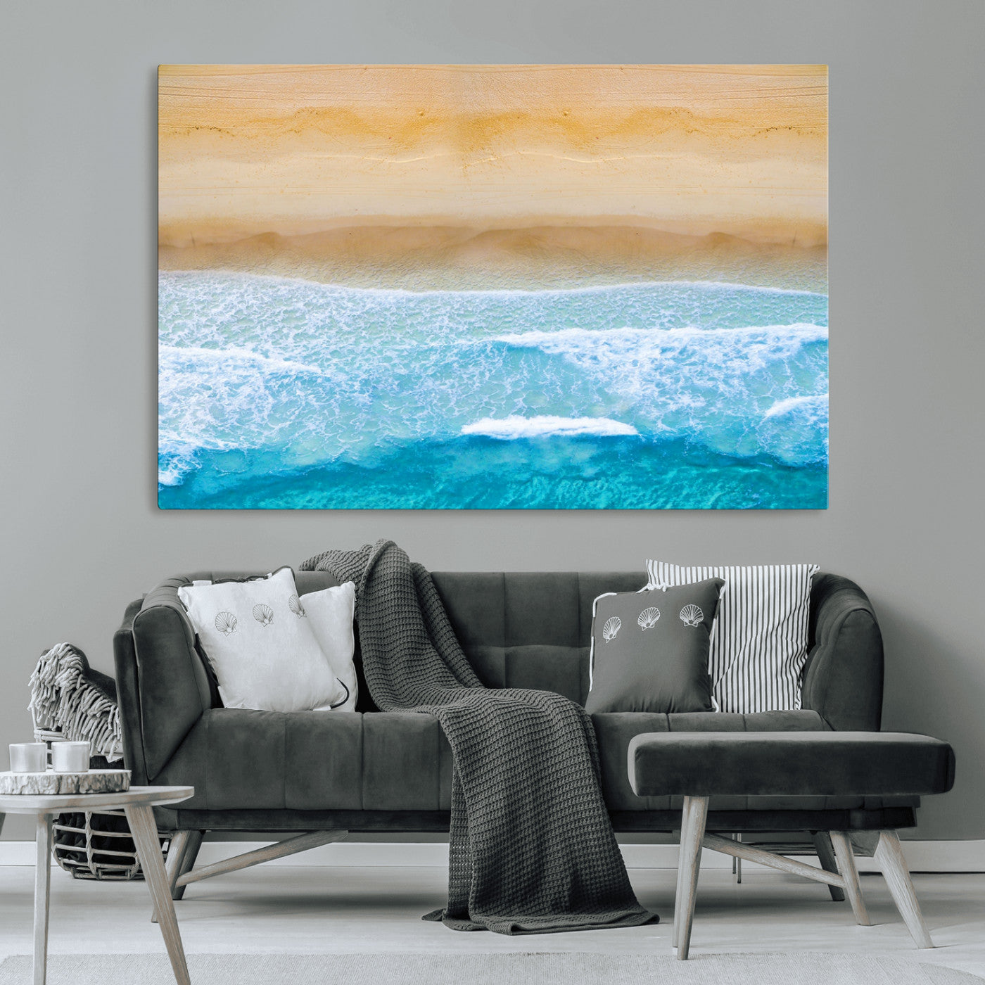 -Aerial Beach Wall Art – Serene Ocean Waves & Sandy Shore Canvas Print, Coastal Home Decor for Living Room, Bedroom or Office